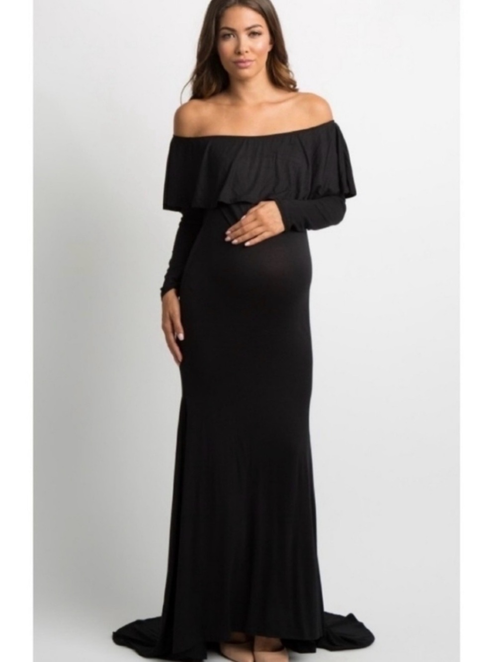 Pinkblush Black Off-Shoulder Maternity Maxi Dress